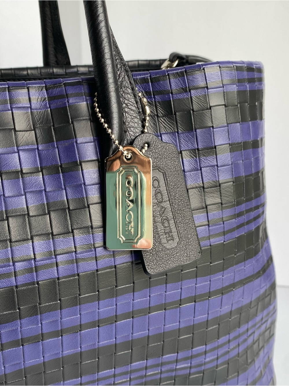 Coach Bleecker Woven Purple and Black Leather Satchel - Picture 3 of 13